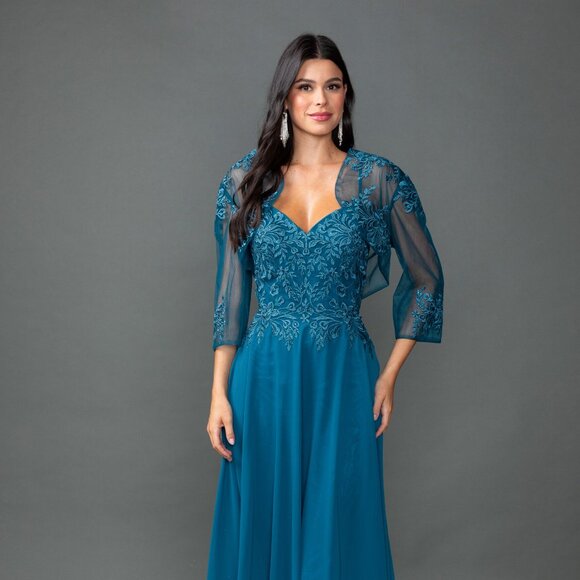 New A-Line Chiffon Mother Of Bride Dress w/ Lace Embroidery & Bolero DQ 4542 - Picture 1 of 9